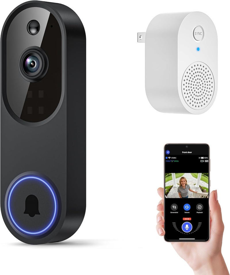 Orbitell 1080p Wireless Wi-Fi Video Doorbell Camera with Two Way Audio, Night Vision, Cloud Storage, Smart AI Motion Detection, Support 2.4GHz Wi-Fi only - Image 1